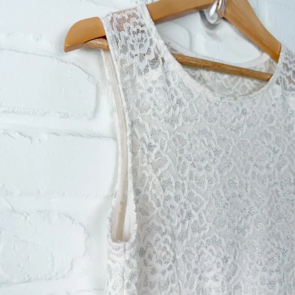 Abercrombie Kids 13/14 Ivory Metallic Lace Fit & Flare Dress Lined Keyhole Back